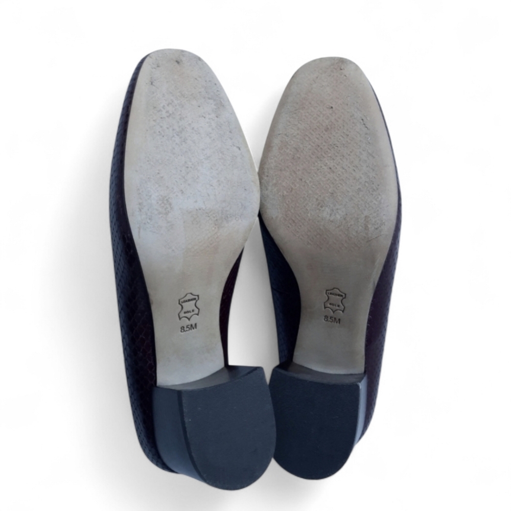 TORY BURCH Equestrian Block Heel Loafers Horsebit Pumps Snake Croc Academia 8.5 - Picture 10 of 12